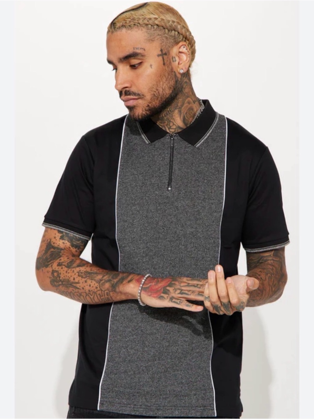 Fashion Nova Black Polo with Charcoal Center Panel